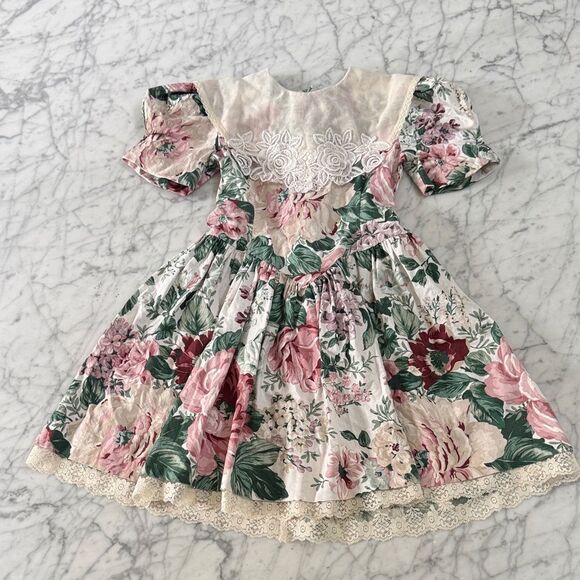 Other - Vintage Cottagecore 90’s Girls Sz 6 Floral Kids Dress Lace Detail Candy Club